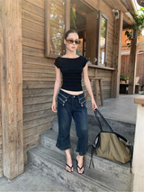 Zipper cuff waist bootcut capri pants