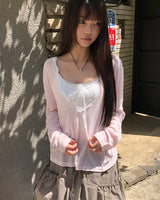 テンバー Vネック レース ロングスリーブ Tシャツ