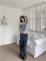 Rush Star Off-Shoulder Print Long-Sleeve Tee (4 Colors)