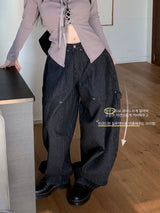Cats Stripe Balloon Fit Wide Carpenter Pants 