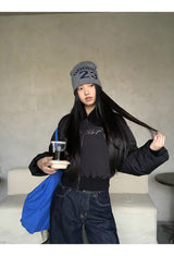 Black beads wool collar short padded coat