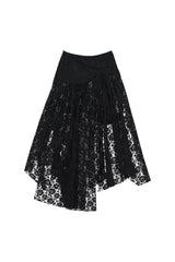 レースアシメトリックシャーリングスカート #BLACK