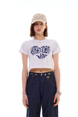 HEART SLOGAN CROP T-SHIRT / BLUE