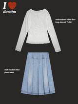 midi medium blue pleats skirt