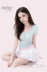 ミントピンク レイヤード ショートスリーブTシャツ