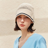 VA Top Button Knit Crochet Bucket Hat / Cream