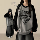 Duka heart color matching Nagrang boxy fit round knit