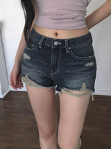 Turin Washing Damage Denim Shorts