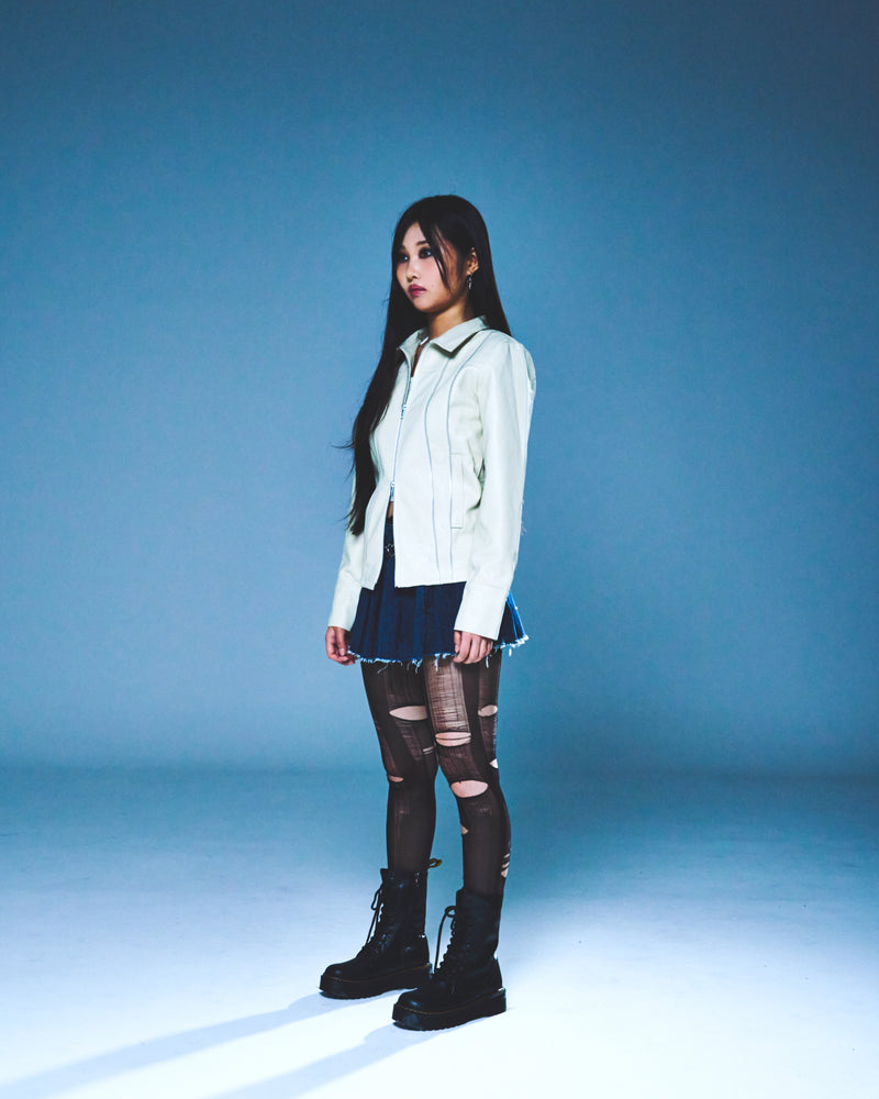 DENIM LINE ZIPPER JACKET (IVORY)