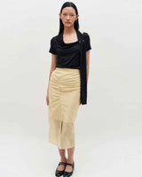 Sheer Shirring Slit Skirt _ YELLOW