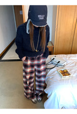 Cotton Check Casual Wide Pants