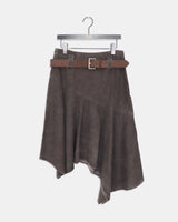 Poor Raw-Cut Washed Asymmetrical Cotton Midi Skirt