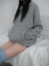 high-neck knit hoodie