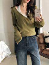 LPコジーVネックラップニット(3color)