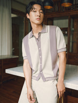 DVRK PRIVÉ STRIPED PATTERN POINTELLE KNITTED SHIRT - GREY