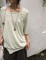 Shushup Off-Shoulder Tencel Layered Snap Short Sleeve Tee