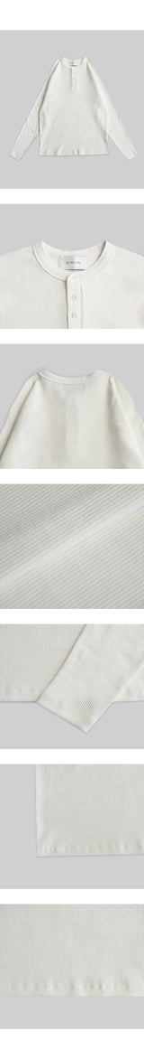 Ribbed Henley Neck Muscle Long Sleeve Knit Tee [Ivory]