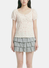Creamy Flower Puff Blouse