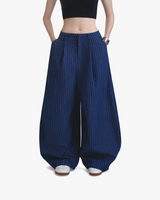PUSH PUSH PP STRIPES PANTS ストライプワイドパンツ青色（あおいろ）