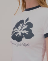 アロハフラワーリンガークロップTシャツ-WHITE