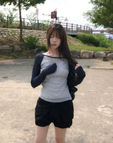 Ray Two-Tone See-Through Raglan Long Sleeve
