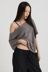 ニットワンショルダーTシャツ, Charcoal