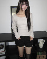 Mute U-Neck Pocket Long Sleeve T-Shirt