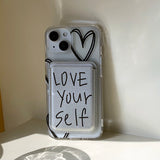 BlackSilver- Love yourself Magsafe Phone Case Card Pocket Set