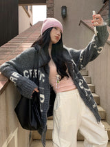 Bow Wide Hooded Knitwear Zip-Up Cardigan