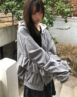 Debin Oversized Shirring Hooded Bomber Jacket
