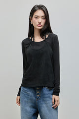 Halter-Tie Suede Apron_Black