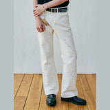 97 lc splatter bootscut denim pants ecru