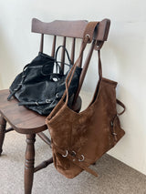 Belted Buckle Cross Double Strap Big Shoulder Bag (3 Colors)