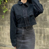 ブラックルーズフィットクロップドデニムジャケット code 20003