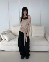 Bimu ribbed strap sleeveless レイヤードオフショルダーロングスリーブTシャツ