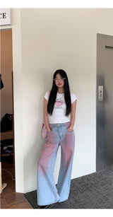 ビッグペインティングワイドデニムパンツ
