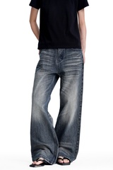 Whiskered Wide Leg Jeans