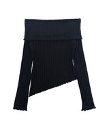C ASYMMETRIC OFF-SHOULDER KNIT TOP_BLACK
