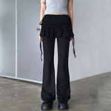 Pinshu Currot Flared String Skirt Bootscut Pantskirt Pants