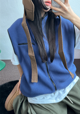 フリースレイヤードベストジップアップ💚💙🖤🧡4COLOR