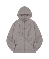 Angel Stud Overfit Hood Zip-Up - BEIGE BROWN