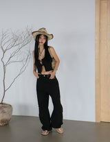 Ethnic Parts Black Wide Pants