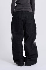 Deep indigo camo sagging denim pants