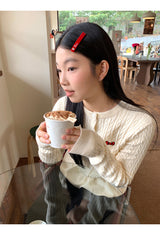 Twisted frill knit long-sleeved cardigan