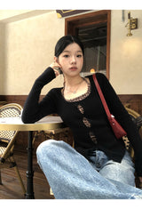 Leopard Halterneck Layered Long-Sleeved Knitwear