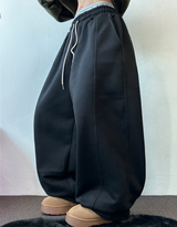 STRING/FLEECE❤SIDE PINTUCK BALLOON LONG PANTS WIDE🤍🩶🖤3COLOR
