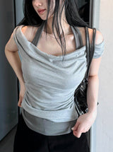 Soft Fit Layered Off-Shoulder Sleeveless