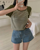 [MADE] Hi, raglan stripe short-sleeved knit