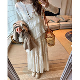 Silk Ruffle Hem Mix Mesh Flower Embroidery Top