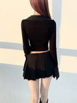 1153. Stripe layered shirts crop T (2color)